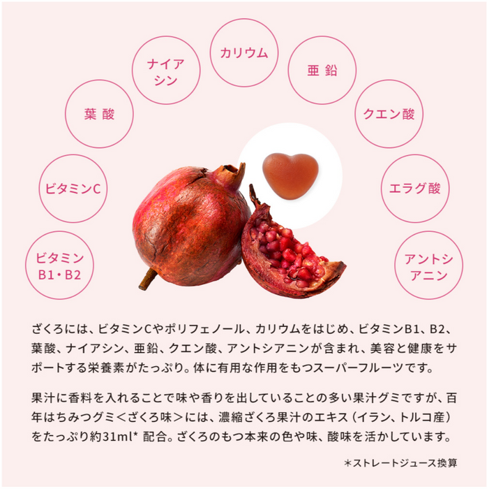 【だいじょうぶなもの】百年はちみつグミ＜ざくろ味＞ 5袋