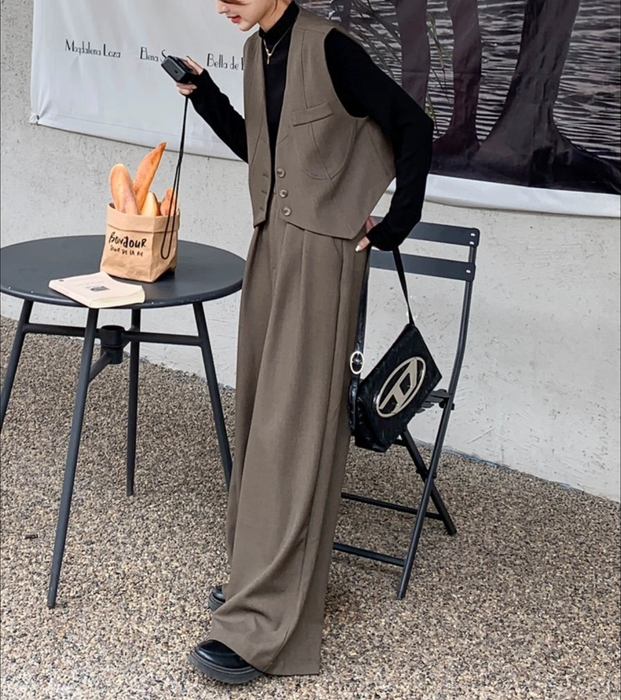 レディース3点セットTシャツベストワイドパンツオフィス