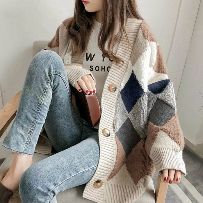 配色ニットカーディガン