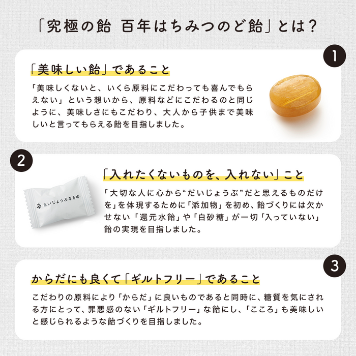 百年はちみつのど飴（レザーウッドハニー + ハーブキャンディ）＜ゆず味＞【8袋セット】